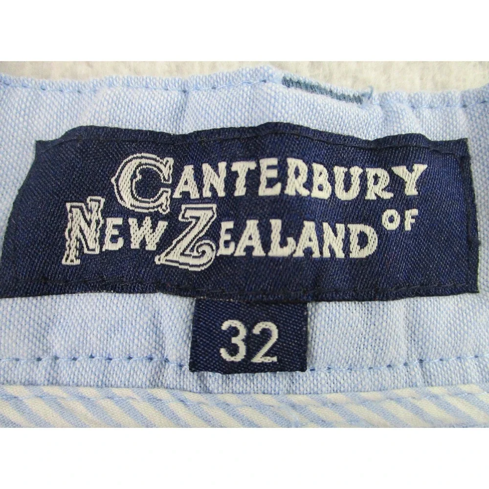Canterbury Of New Zealand Shorts Mens Size 32 Blue White Plaid Chino Golf Casual